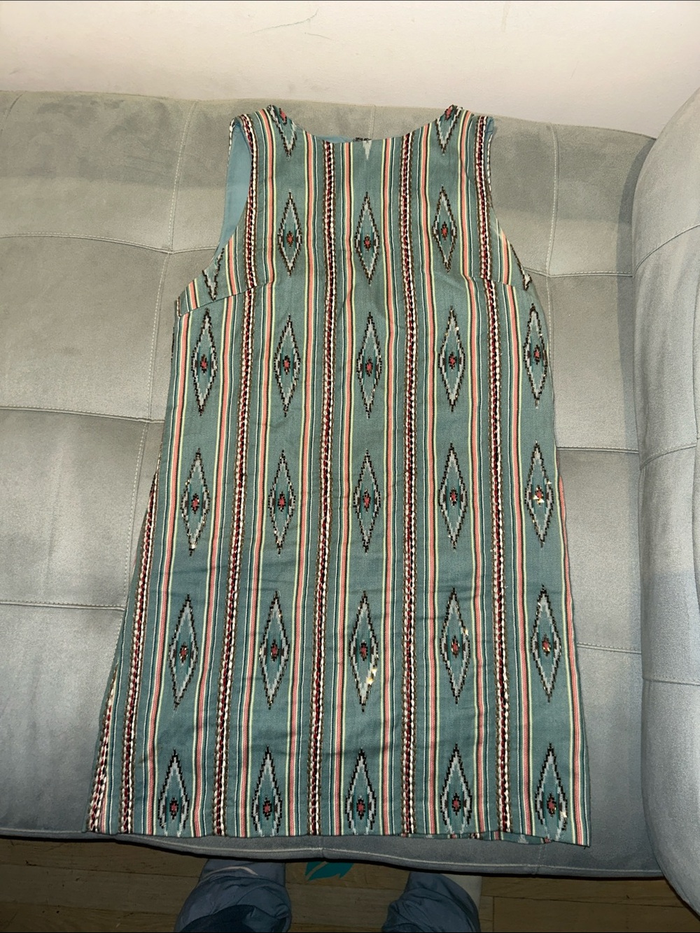 Sleeveless Turquoise Aztec Stripe Shift Dress